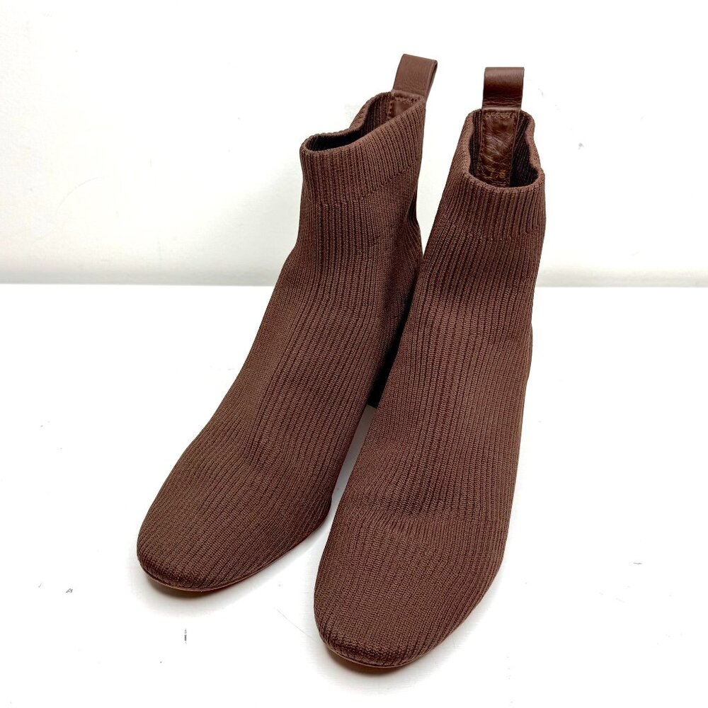 EVERLANE The Glove Ribbed ReKnit Pull On Sock Ankle Boots 7.5 Brown Minimalist